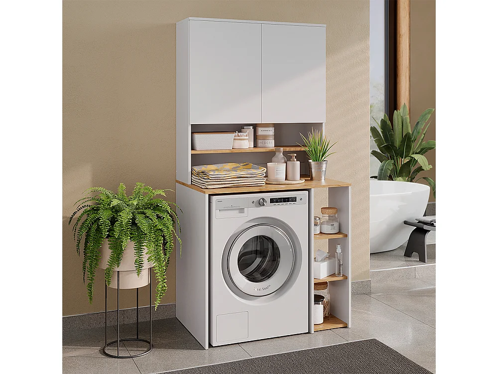 meuble pour lave-linge blanc/chêne artisan 93.6x60x88.2 viktor
