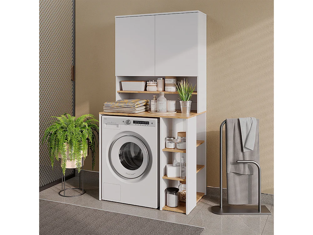 meuble pour lave-linge blanc/chêne artisan 93.6x60x88.2 viktor