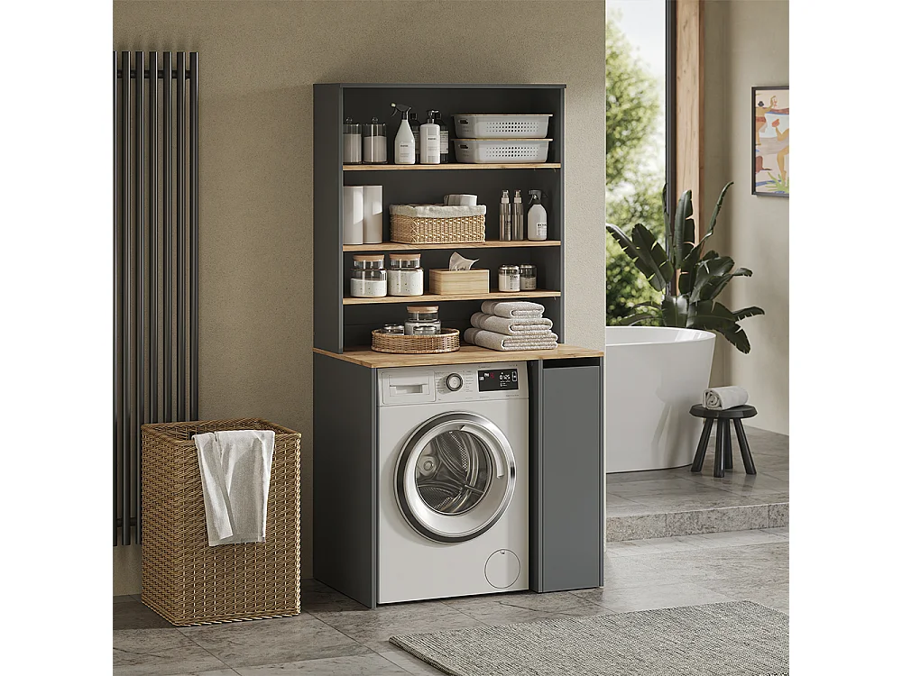 armoire pour machine à laver anthracite/chêne de force doré 93.6x60x88.2 viktor
