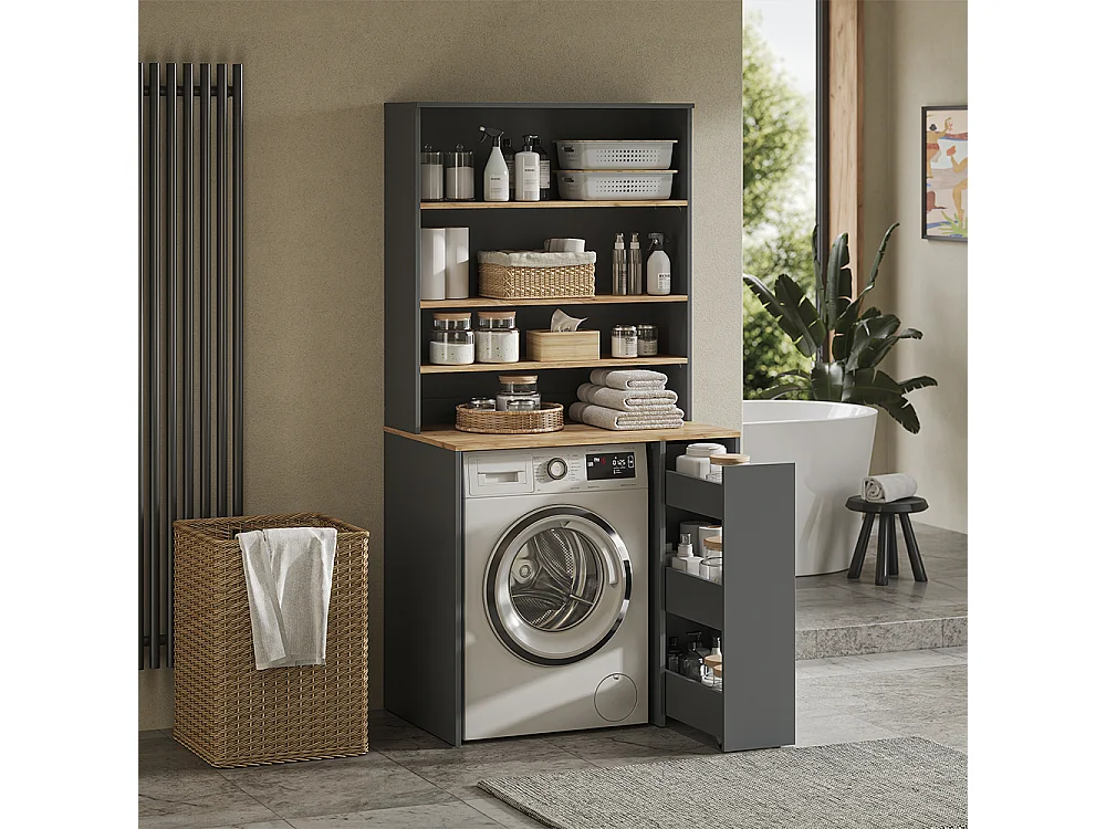 armoire pour machine à laver anthracite/chêne de force doré 93.6x60x88.2 viktor