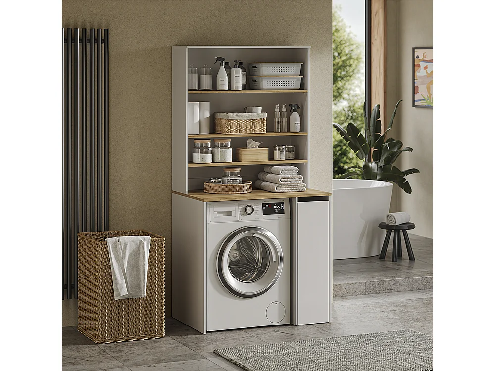 armoire pour machine à laver blanc/chêne artisan 93.6x60x88.2 viktor
