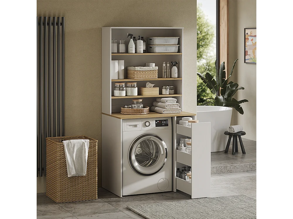 armoire pour machine à laver blanc/chêne artisan 93.6x60x88.2 viktor
