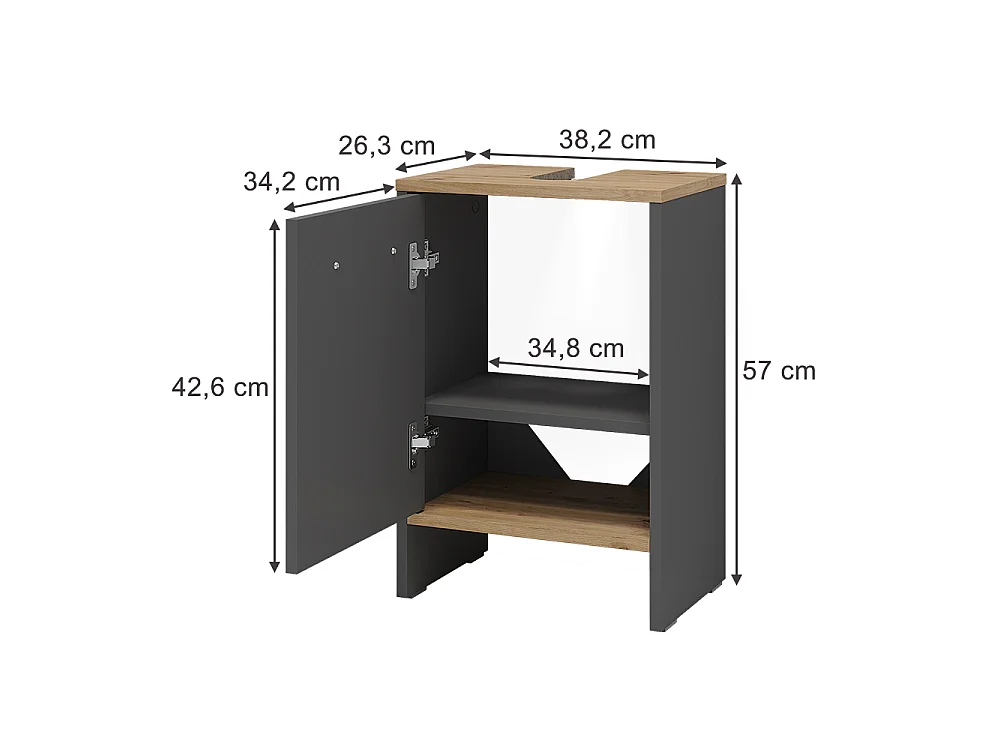 Meuble vasque simple anthracite/chêne doré 38.2x26.3x57 karli