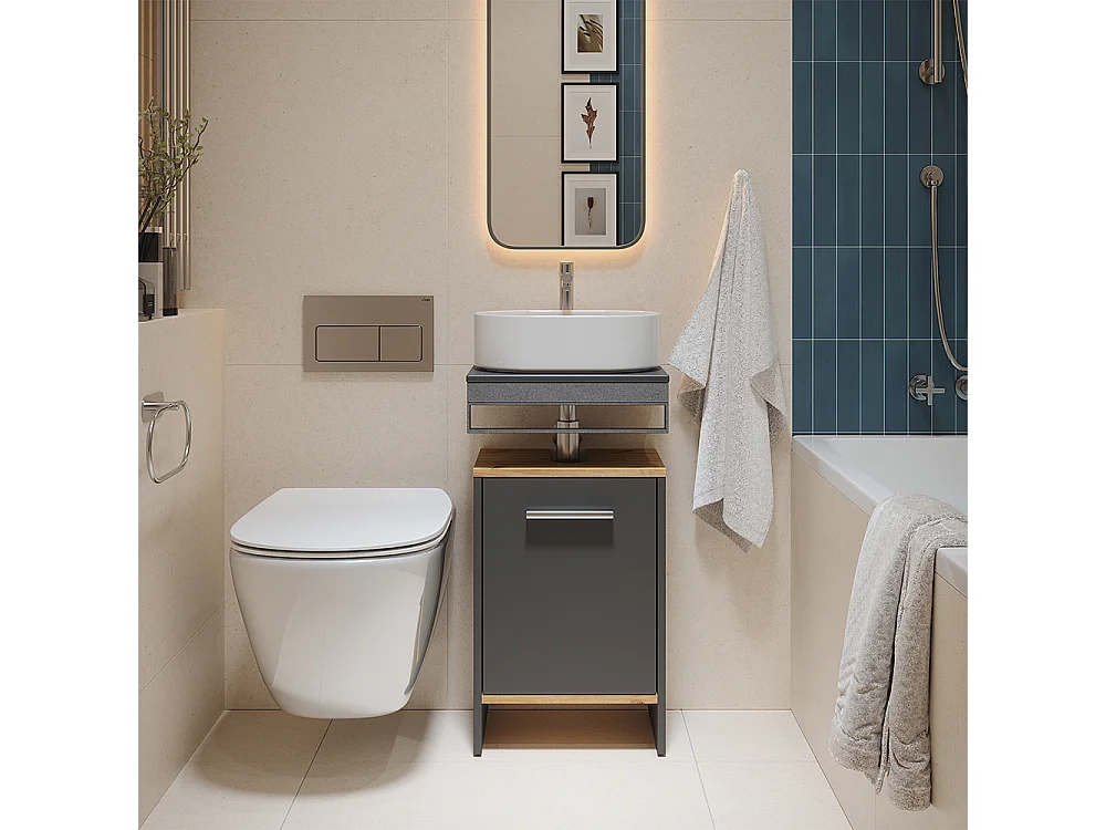 Meuble vasque simple anthracite/chêne doré 38.2x26.3x57 karli