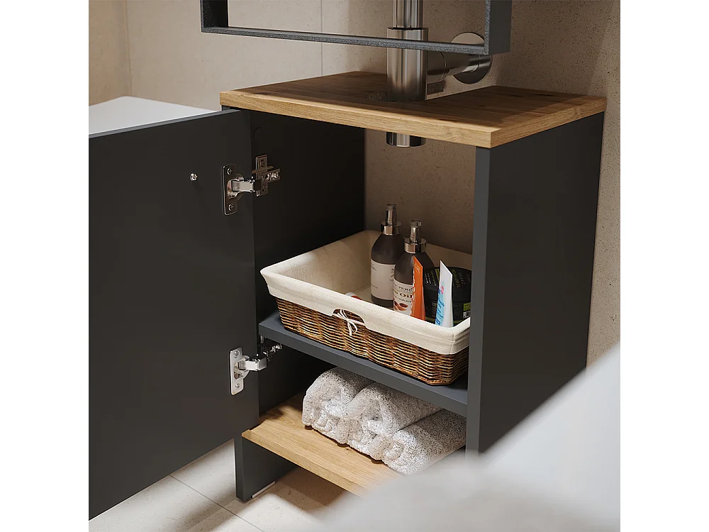 Meuble vasque simple anthracite/chêne doré 38.2x26.3x57 karli