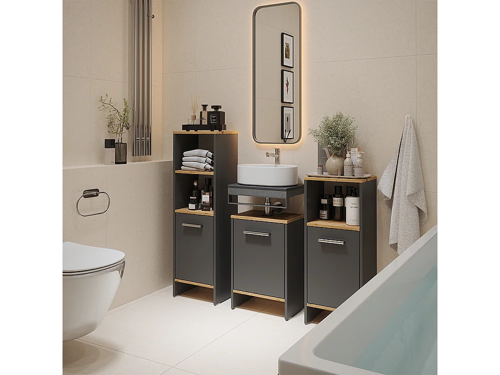 Meuble vasque simple anthracite/chêne doré 38.2x26.3x57 karli