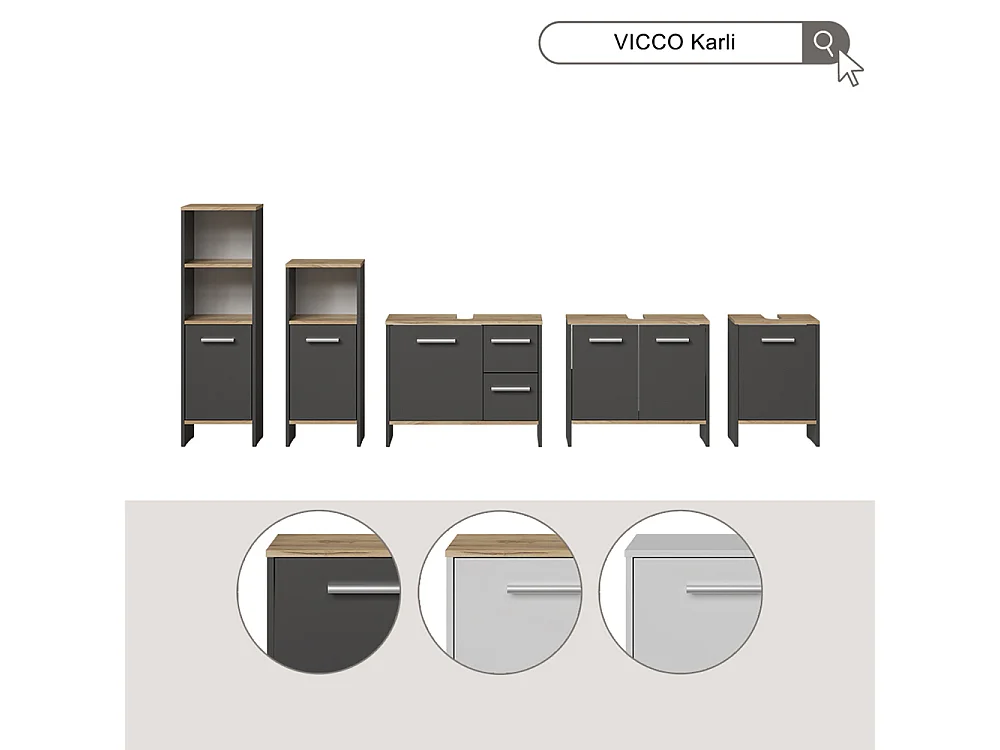 Meuble vasque simple anthracite/chêne doré 38.2x26.3x57 karli
