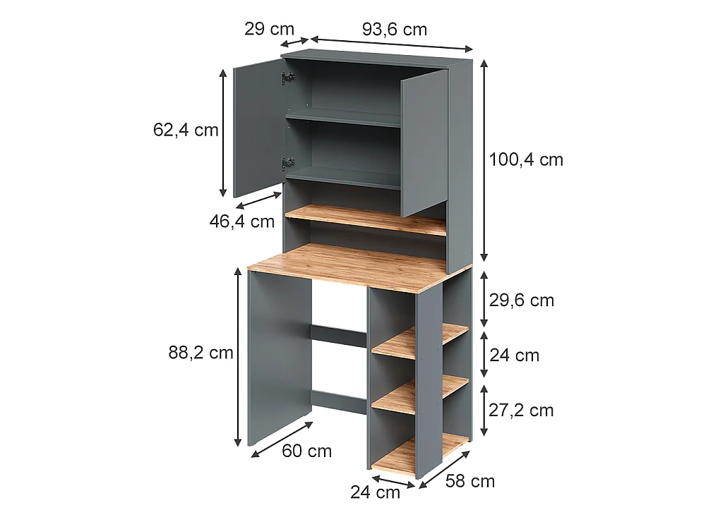 meuble pour lave-linge anthracite/chêne de force doré 93.6x60x88.2 viktor