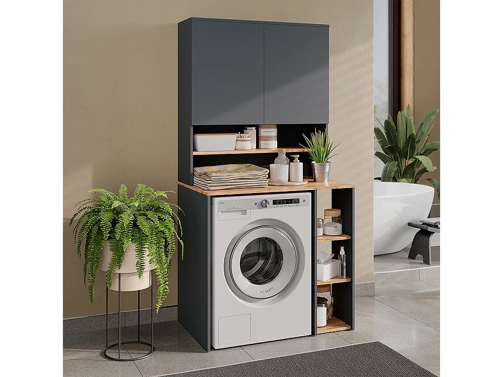 meuble pour lave-linge anthracite/chêne de force doré 93.6x60x88.2 viktor