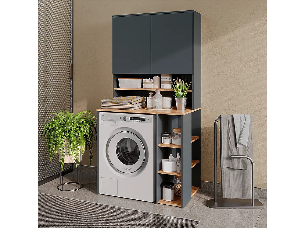 meuble pour lave-linge anthracite/chêne de force doré 93.6x60x88.2 viktor