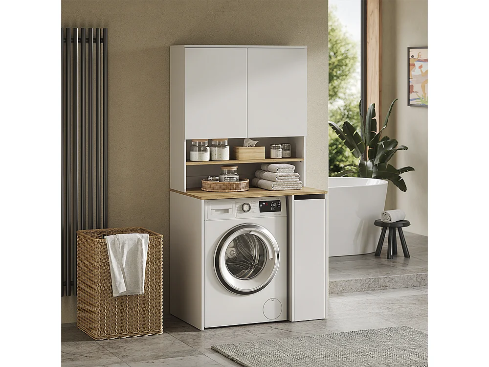 armoire pour machine à laver blanc/chêne artisan 93.6x60x88.2 viktor
