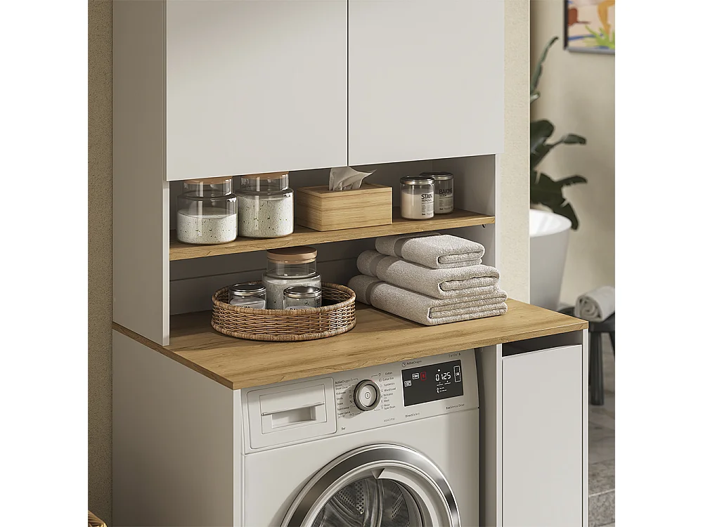 armoire pour machine à laver blanc/chêne artisan 93.6x60x88.2 viktor