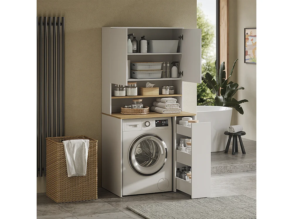 armoire pour machine à laver blanc/chêne artisan 93.6x60x88.2 viktor