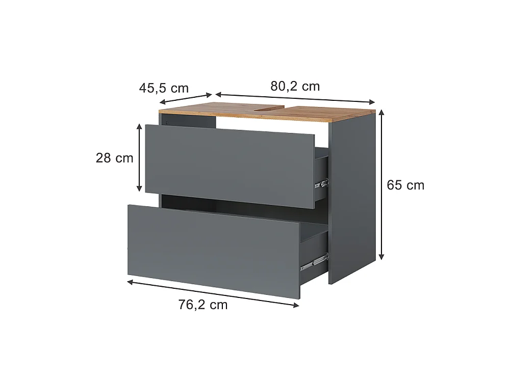 Meuble sous vasque simple anthracite/chêne doré 80.2x45.5x65 viktor