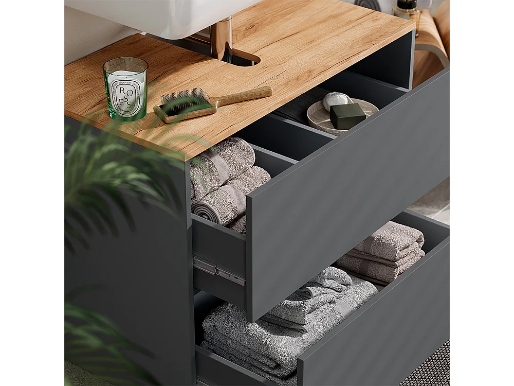 Meuble sous vasque simple anthracite/chêne doré 80.2x45.5x65 viktor