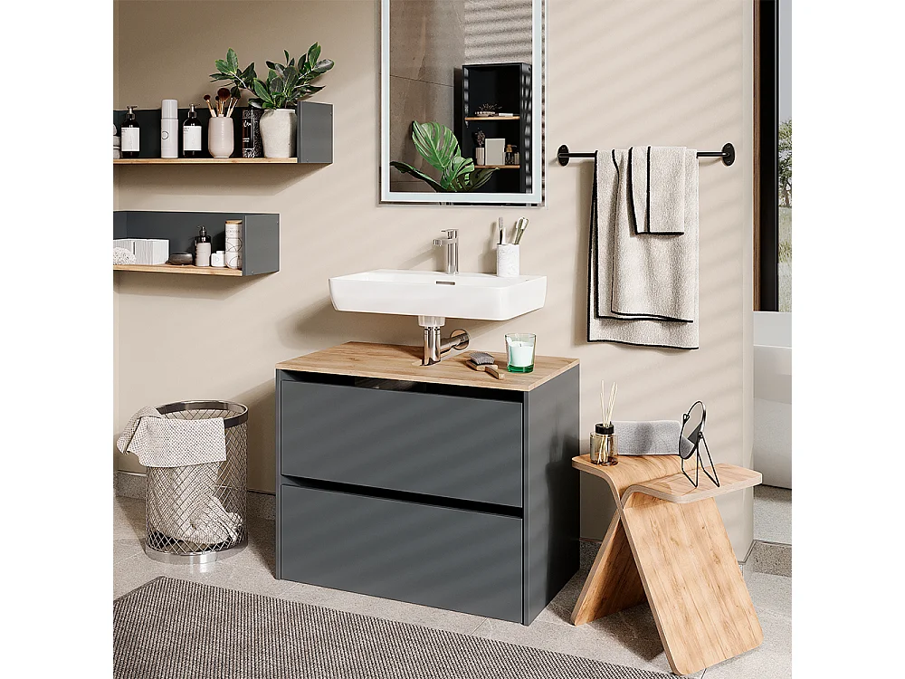 Meuble sous vasque simple anthracite/chêne doré 80.2x45.5x65 viktor