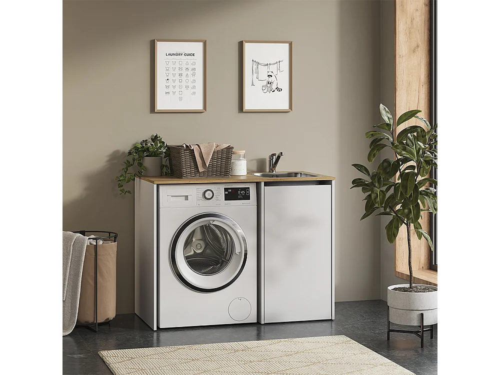 Armoire machine à laver blanc/chêne artisan 113.6x60.3x88.2 viktor