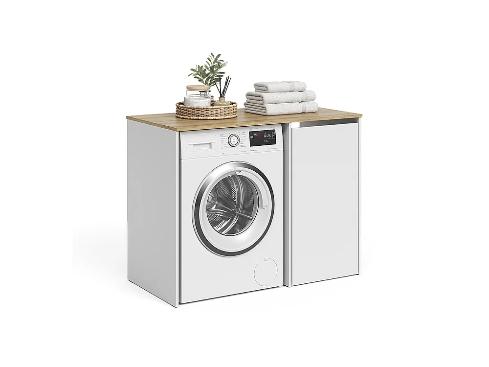 Armoire machine à laver blanc/chêne artisan 113.6x60.3x88.2 viktor