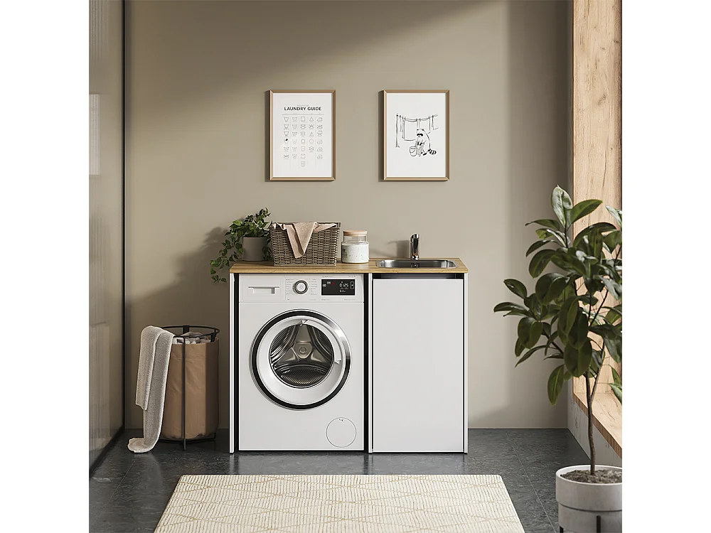 Armoire machine à laver blanc/chêne artisan 113.6x60.3x88.2 viktor