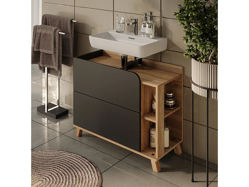 Meuble sous vasque simple anthracite/sonoma 80x35x65 karen