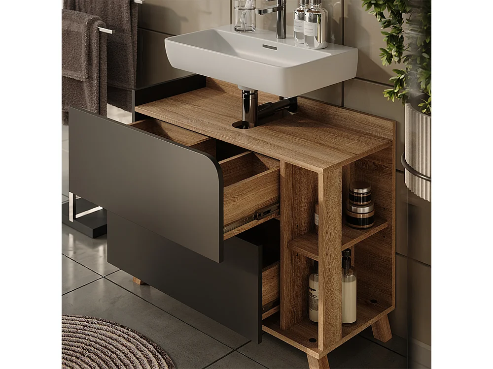 Meuble sous vasque simple anthracite/sonoma 80x35x65 karen