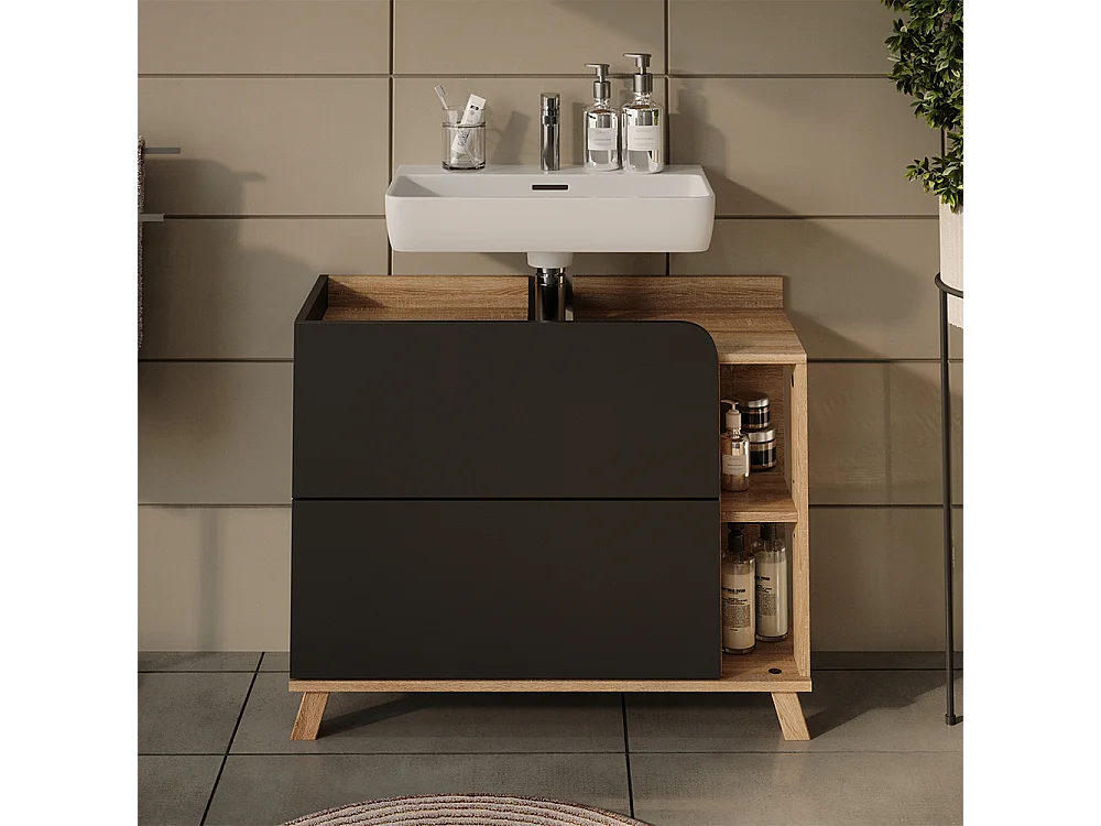 Meuble sous vasque simple anthracite/sonoma 80x35x65 karen