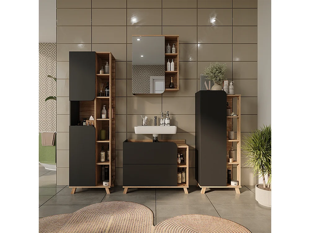 Meuble sous vasque simple anthracite/sonoma 80x35x65 karen