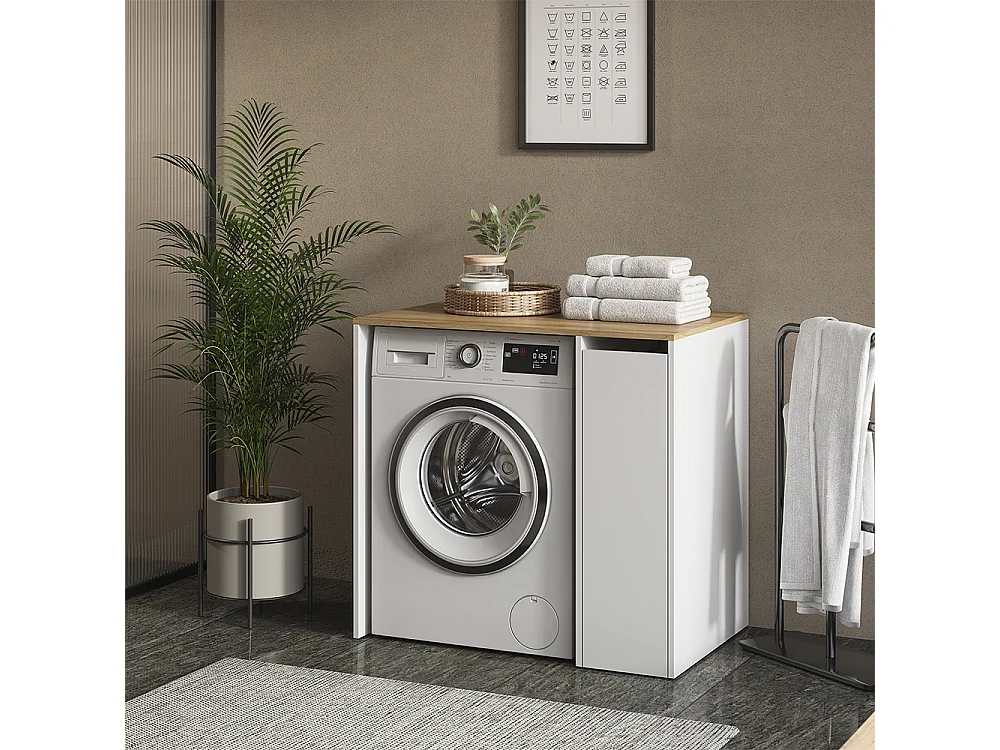 Armoire machine à laver blanc/chêne artisan 93.6x60x88.2 viktor