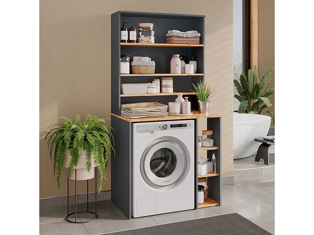 meuble pour lave-linge anthracite/chêne de force doré 93.6x60x88.2 viktor
