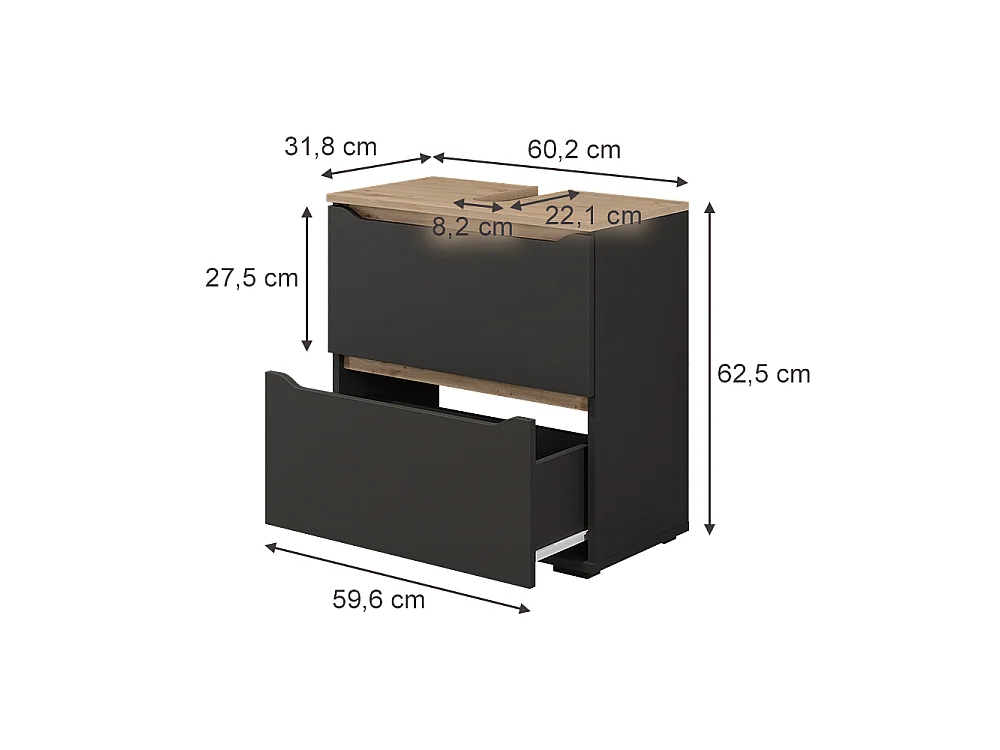 Meuble sous vasque simple anthracite/chêne artisan 60.2x31.8x62.5 ruben