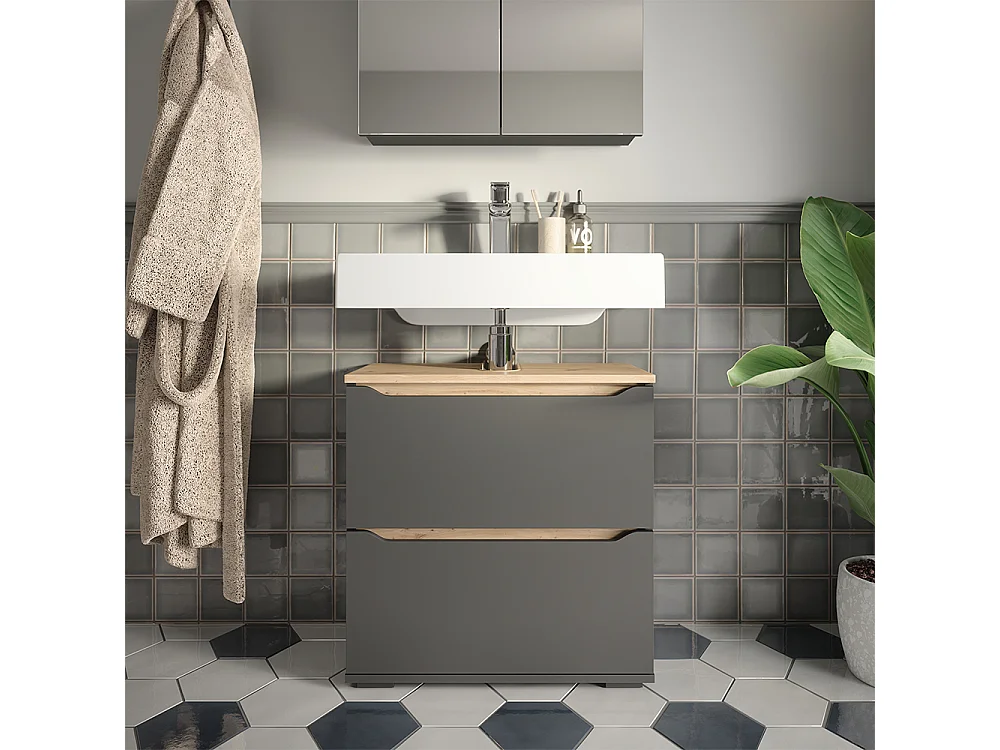 Meuble sous vasque simple anthracite/chêne artisan 60.2x31.8x62.5 ruben