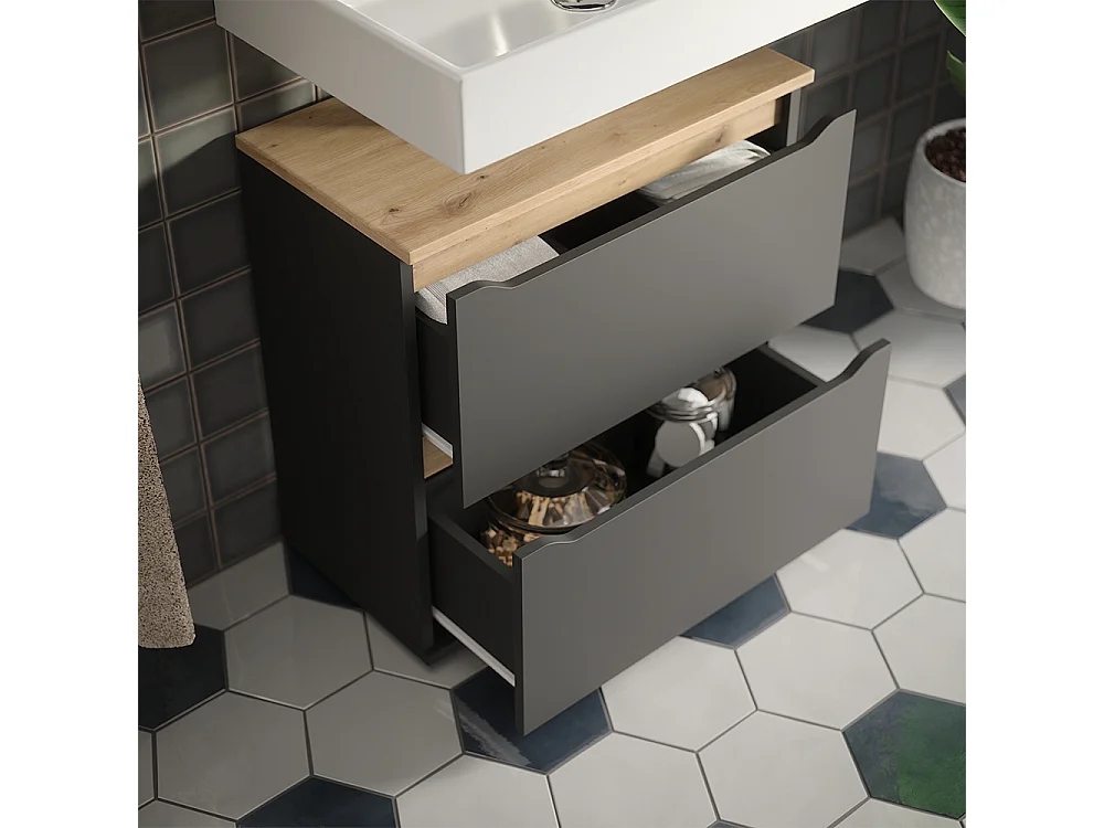 Meuble sous vasque simple anthracite/chêne artisan 60.2x31.8x62.5 ruben