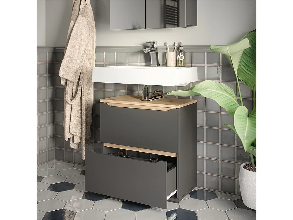 Meuble sous vasque simple anthracite/chêne artisan 60.2x31.8x62.5 ruben