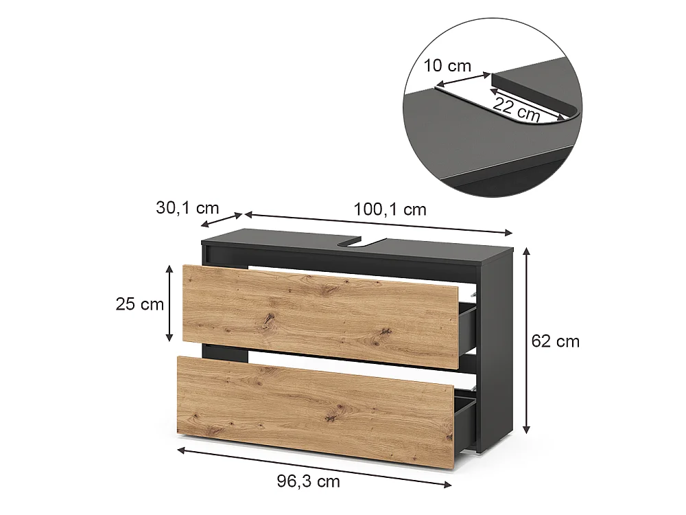 Meuble sous vasque simple anthracite/chêne artisan 100.1x30.1x62 majest