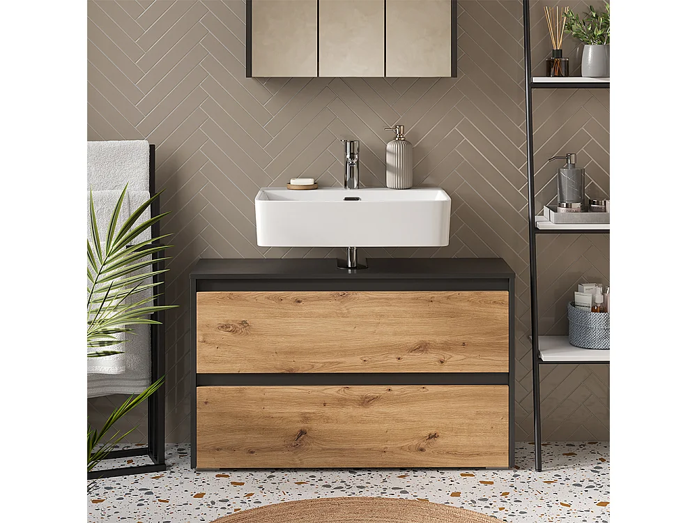 Meuble sous vasque simple anthracite/chêne artisan 100.1x30.1x62 majest