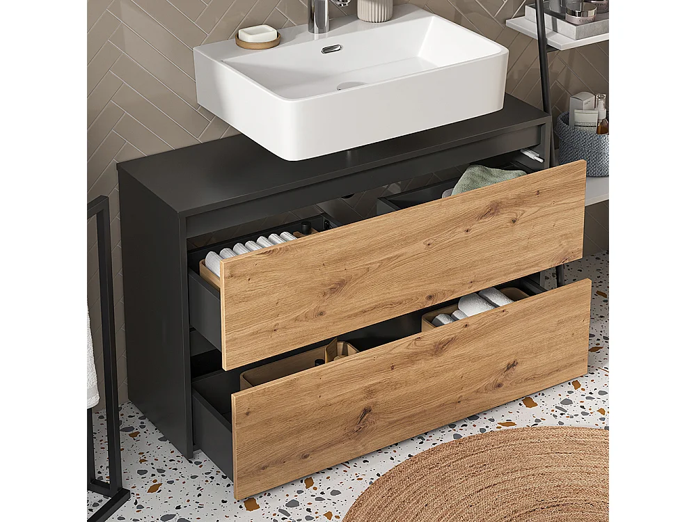 Meuble sous vasque simple anthracite/chêne artisan 100.1x30.1x62 majest