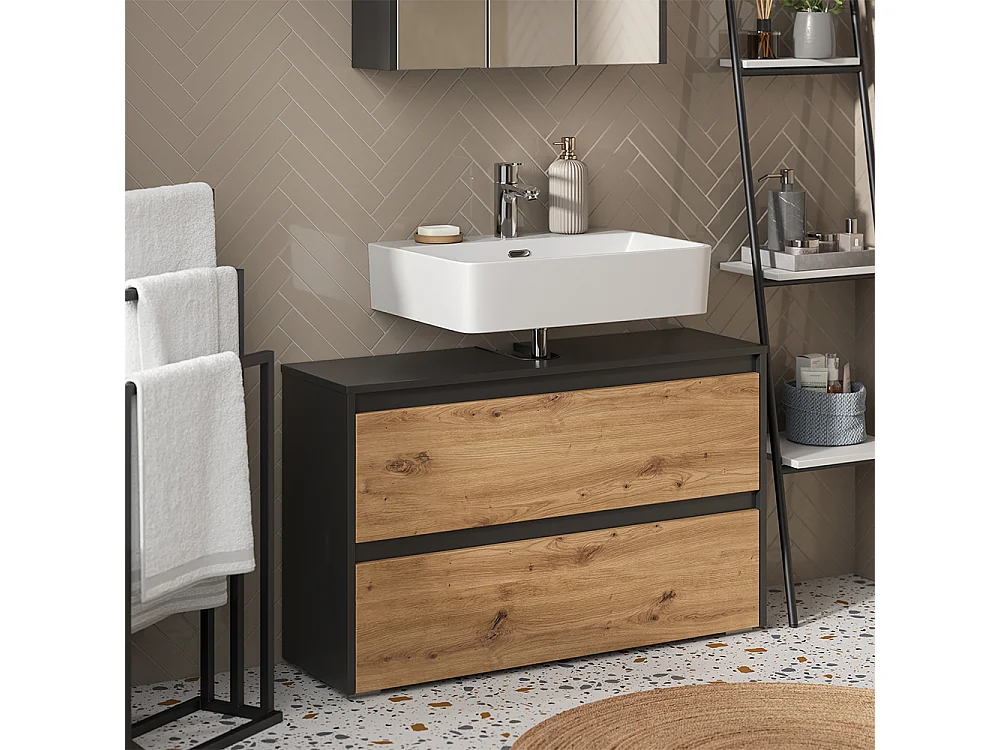 Meuble sous vasque simple anthracite/chêne artisan 100.1x30.1x62 majest