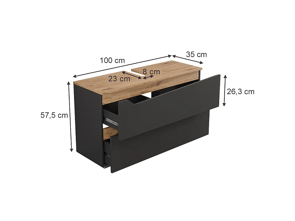 Meuble sous vasque simple anthracite/chêne artisan 100x35x57.5 marelle