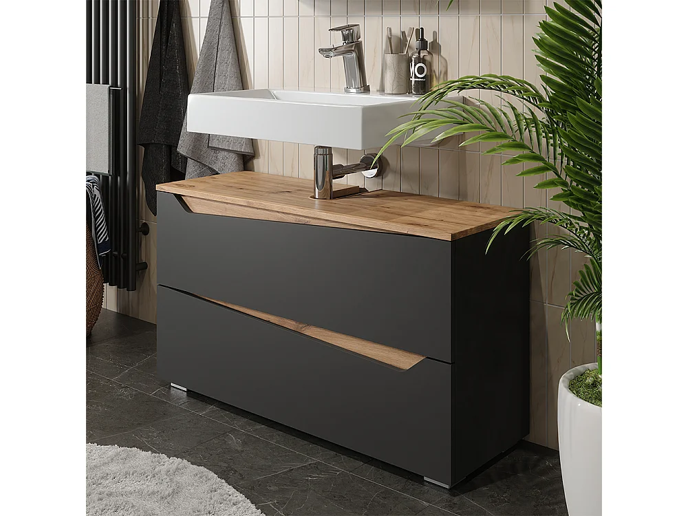 Meuble sous vasque simple anthracite/chêne artisan 100x35x57.5 marelle