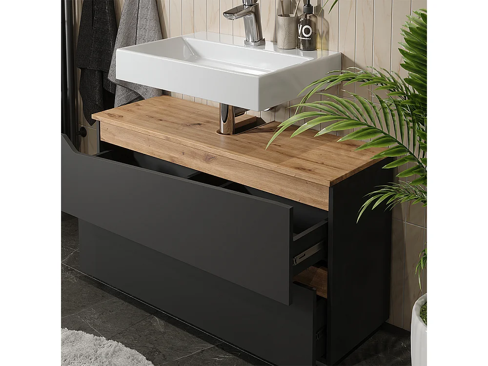 Meuble sous vasque simple anthracite/chêne artisan 100x35x57.5 marelle