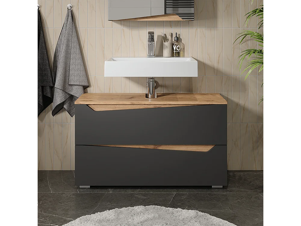 Meuble sous vasque simple anthracite/chêne artisan 100x35x57.5 marelle