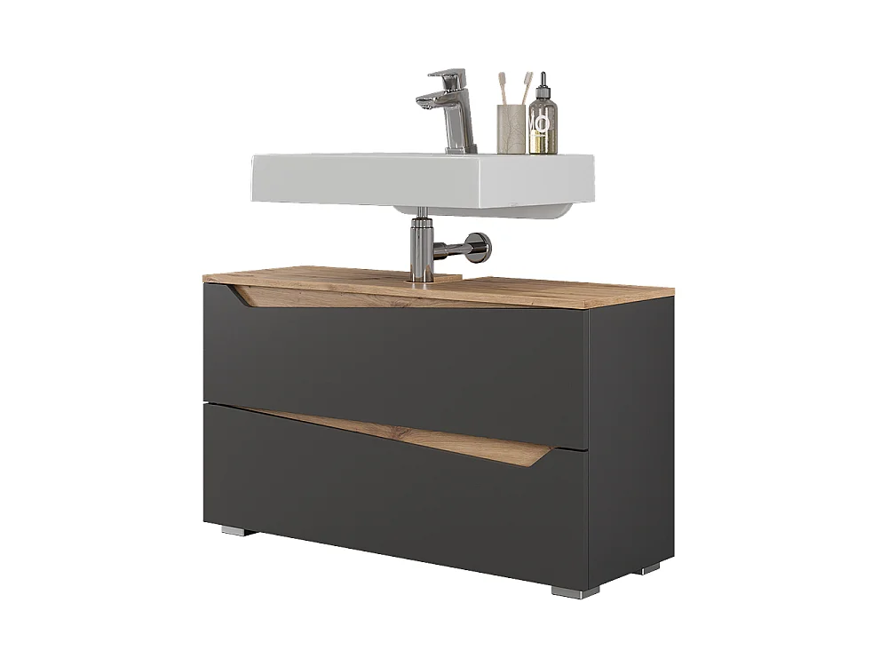 Meuble sous vasque simple anthracite/chêne artisan 100x35x57.5 marelle