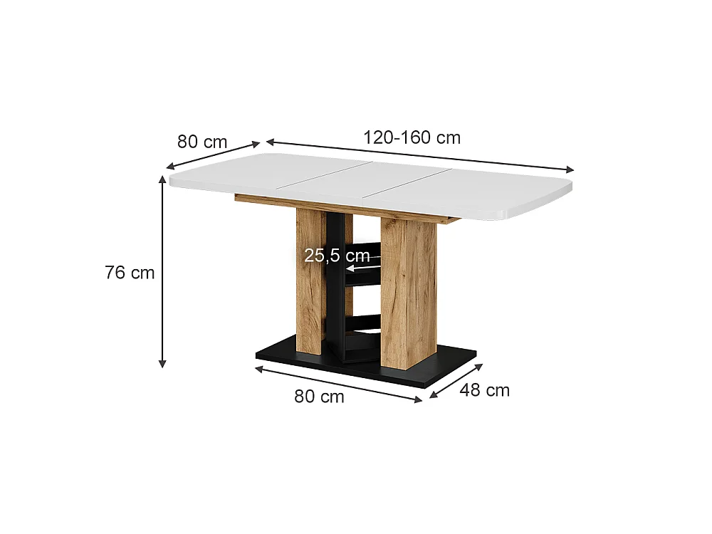 Table de salle à manger blanc/chêne de force doré 120x80x76 fenaro