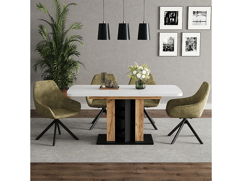 Table de salle à manger blanc/chêne de force doré 120x80x76 fenaro
