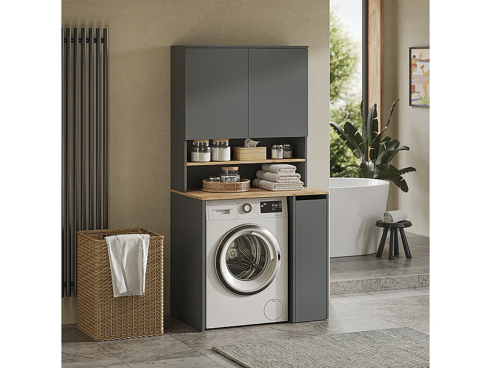 armoire pour machine à laver anthracite/chêne de force doré 93.6x60x88.2 viktor