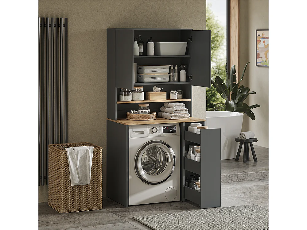 armoire pour machine à laver anthracite/chêne de force doré 93.6x60x88.2 viktor