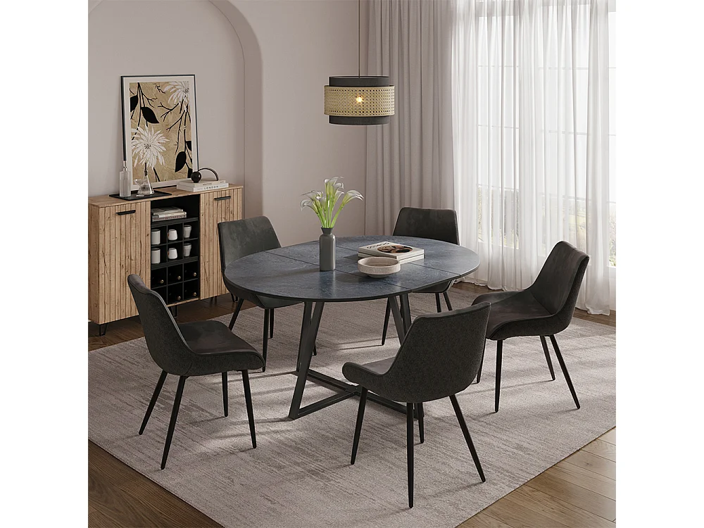 Table de salle à manger anthracite/noir 120x120x75.8 loyd