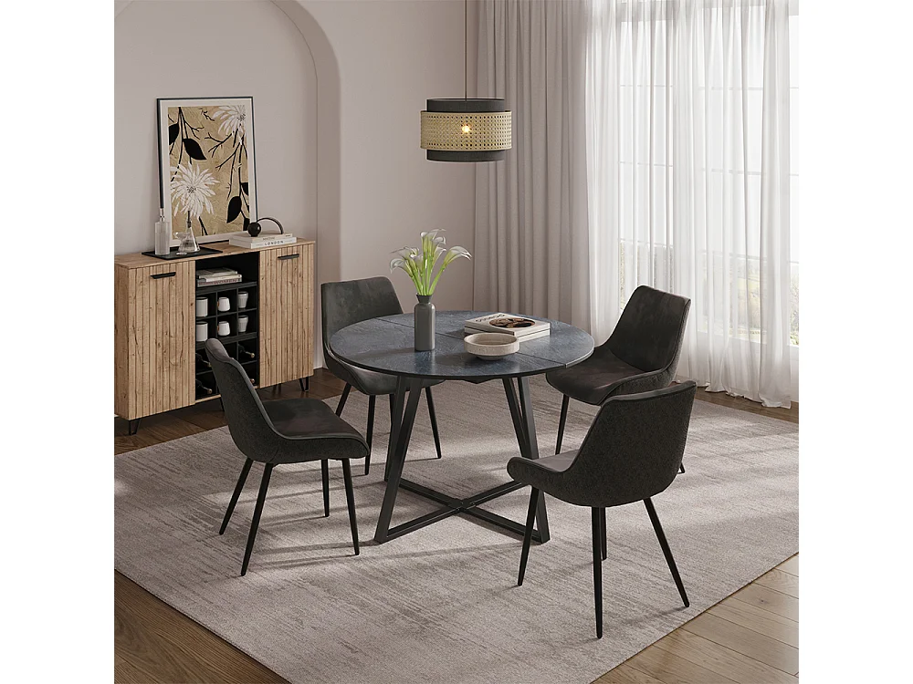 Table de salle à manger anthracite/noir 120x120x75.8 loyd