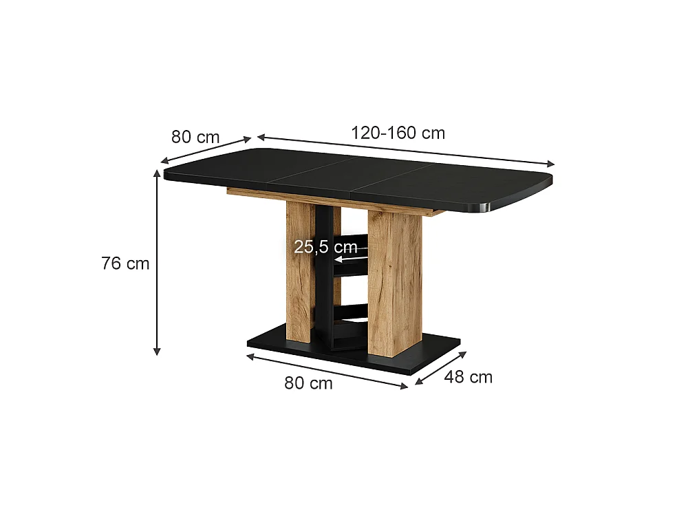 Table de salle à manger noir/chêne de force doré 120x80x76 fenaro