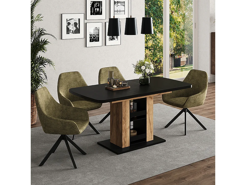 Table de salle à manger noir/chêne de force doré 120x80x76 fenaro